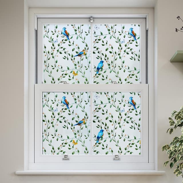 Detalle de dktie Fensterfolie Sichtschutzfolie mit Vogel und Zweig – statisch haftend, 90 x 200 cm