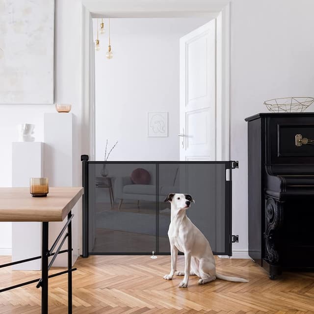 Detalle de Treppenschutzgitter ausziehbar bis 200 cm (86 cm Höhe) – Türschutzgitter für Kinder, Katzen und Hunde – schwarz