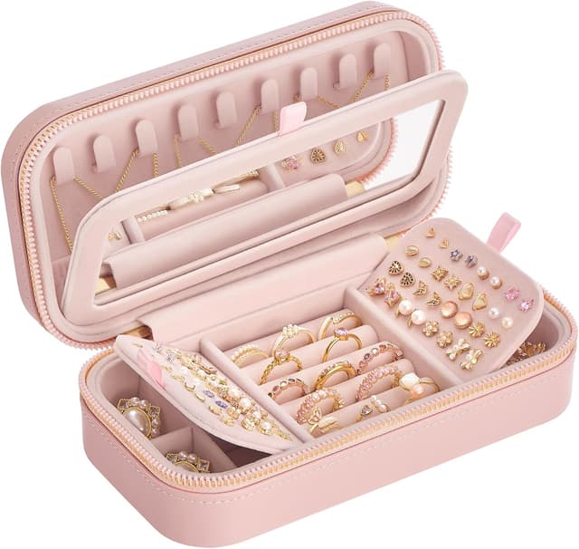 Detalle de SONGMICS HOME ANAH Collection Travel Jewellery Case (JBC180S01) with Mirror, 10.5 x 20.5 x 6 cm