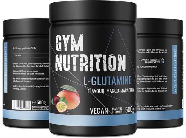 Detalle 2 de Ultrareines L-Glutamin Pulver (extra hochdosiert), 500 g – Mango Maracuja, vegan und laborgeprüft