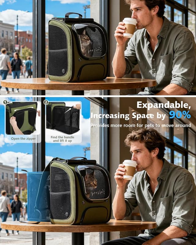 Detalle 2 de pecute Cat Backpack Expandable – Large space bubble window carrier for walking, hiking & travel
