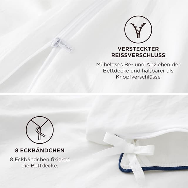 Detalle 2 de BEDSURE Bettwäsche 135x200 (4-teilig) mit Reißverschluss – Microfaser-ähnliches Set, 2 Kissenbezüge 80x80, Oeko-Tex