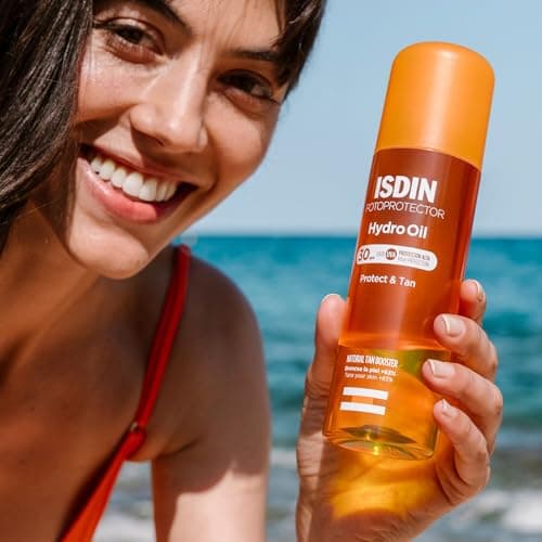 Detalle de ISDIN Fotoprotección Hydro Oil SPF 30: aceite bifásico corporal que hidrata y ayuda a potenciar el bronceado