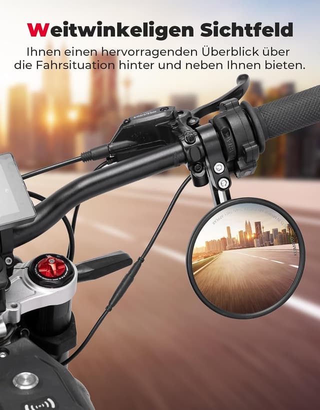 Detalle de KEMIMOTO CNC Motorrad Spiegel E24 geprüft – 360° drehbar, 2 Stück Lenkerendenspiegel für viele Lenker