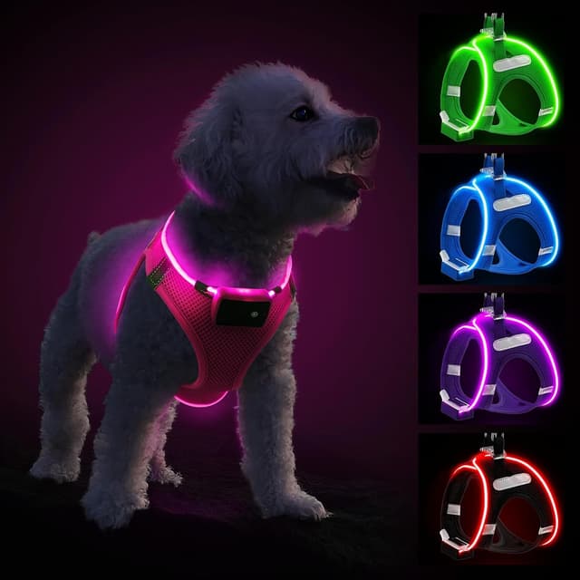 Imagen de Light Up Dog Harness with Rechargeable LED (Waterproof, Reflective) – Pink XS en OfertitasTOP