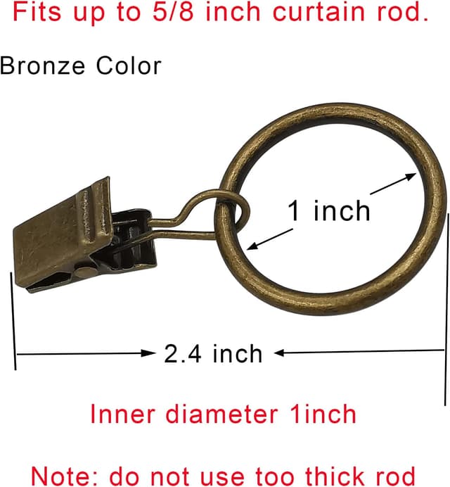 Detalle 2 de AMZSEVEN 44 Pack Metal Curtain Rings with Clips 🪟