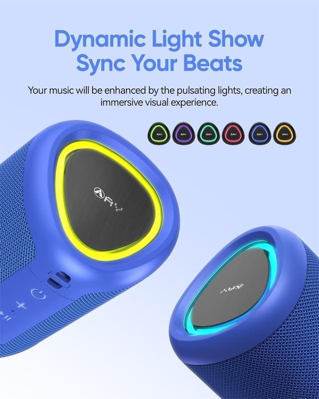 Detalle de AY Altavoz Bluetooth Portátil con Luces, IPX5, 24H, Inalámbrico 🔊