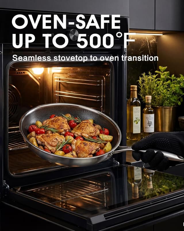 Detalle de Non Stick Frying Pans Set (8, 10, and 12 Inch) 6-Piece with Tempered Glass Lids, Stay-Cooling Handles