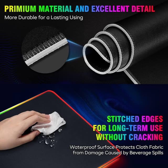 Thumbnail 6 de Gimars Tappetino Mouse Gaming RGB 800x300x4/5 mm XXL con 12 modalità di illuminazione