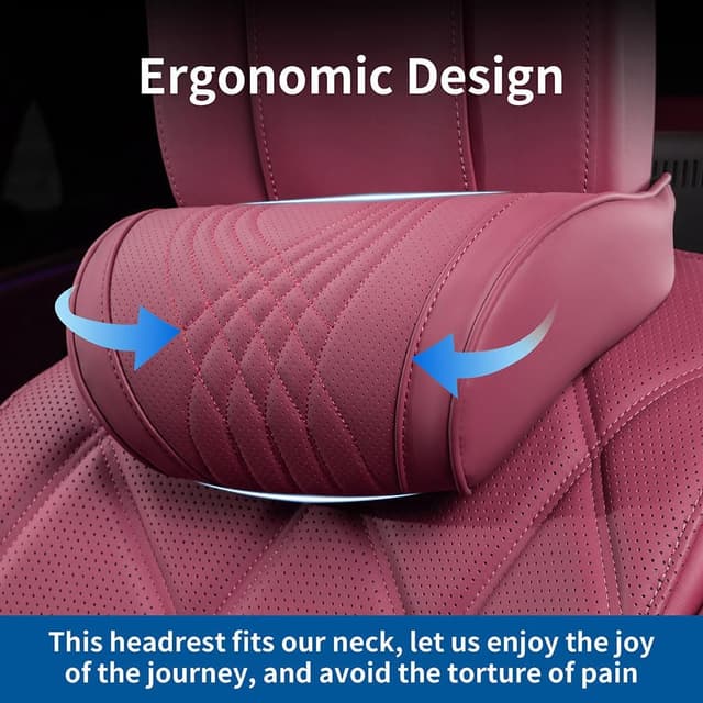 Detalle de Dapucarin Memory Foam Car Headrest Neck Pillow with Leather Cover (2pc) – Red