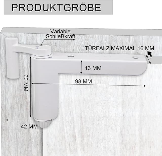 Detalle de Türschließer ohne Bohren – Minitürschließer für leichte Innentüren (DIN links/rechts, 1 Stück) weiß