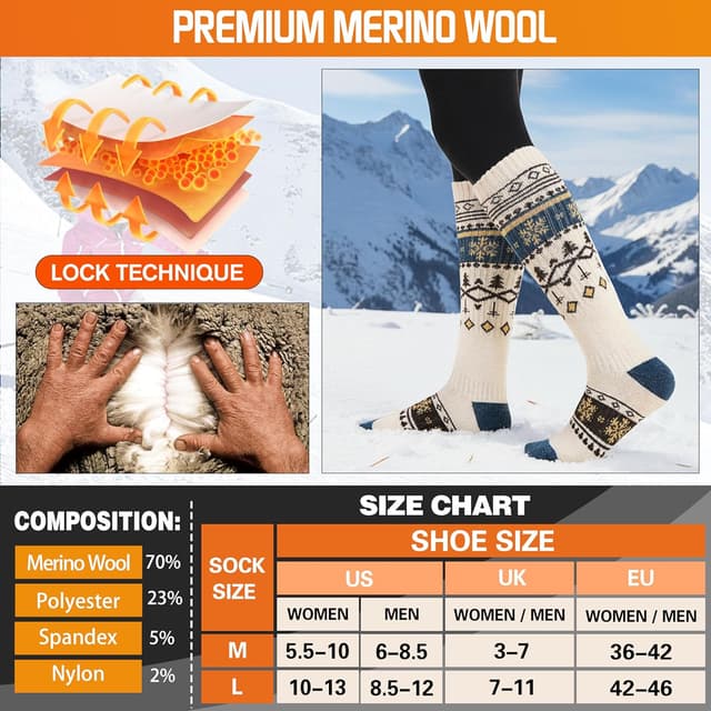 Thumbnail 4 de Welwoos 3 Pairs Merino Wool Ski Socks — Thermal Knee-High