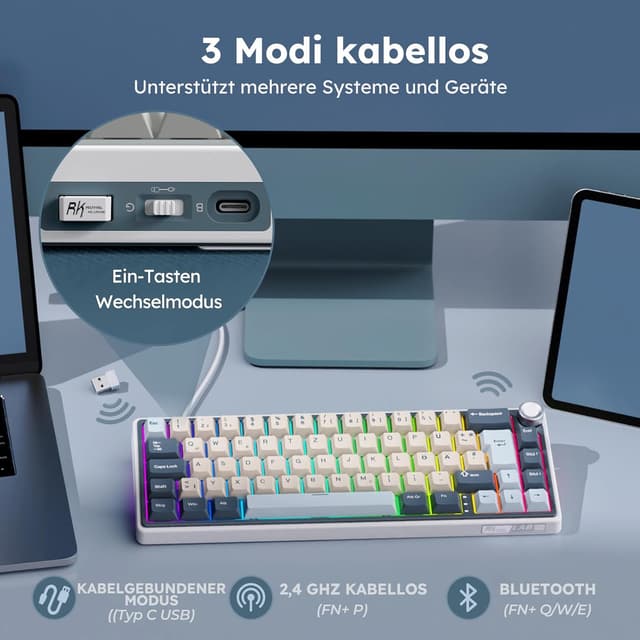 Thumbnail 2 de RK ROYAL KLUDGE R65 mechanische Tastatur 60% QWERTZ ⌨