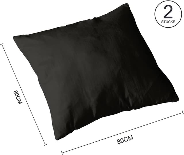 Detalle de Amolavet Kissenbezug 80x80 Schwarz im 2er-Set – 100% gebürstete Mikrofaser mit Hotelverschluss