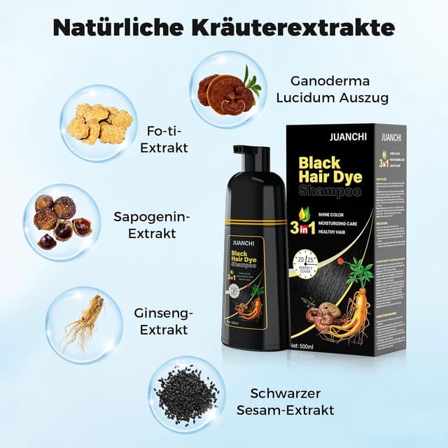Thumbnail 2 de JUANCHI Schwarzes Haarfärbeshampoo Schwarz 3 in 1