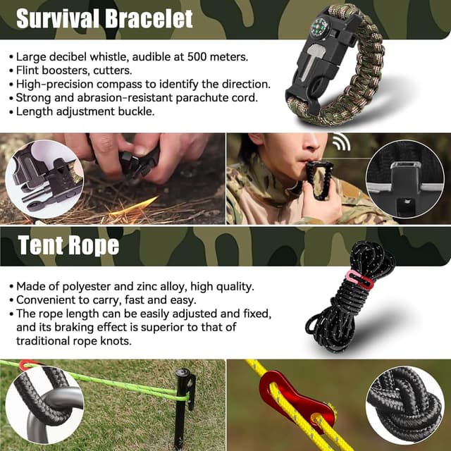 Detalle de Survival Kit Waterproof PVC First Aid Kit (16 outdoor + 10 basic first aid accessories) – ideal for hiking, camping & emergency travel