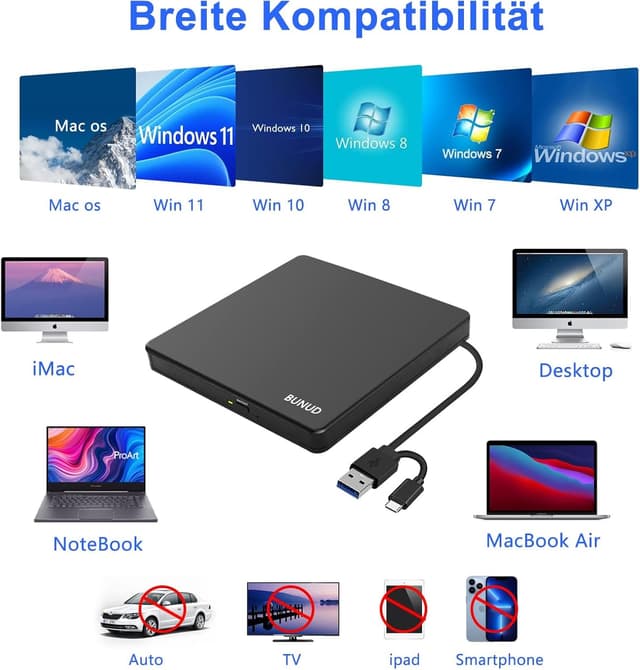 Thumbnail 5 de External CD DVD Drive USB 3.0 with SD/TF ports 📀