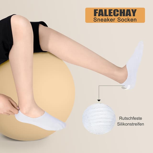 Detalle de Falechay Sneaker Socken Füßlinge, 8 Paar No-Show, weich & atmungsaktiv (Schwarz/Weiß/Grau/Hautfarbe) – Größen 35–46