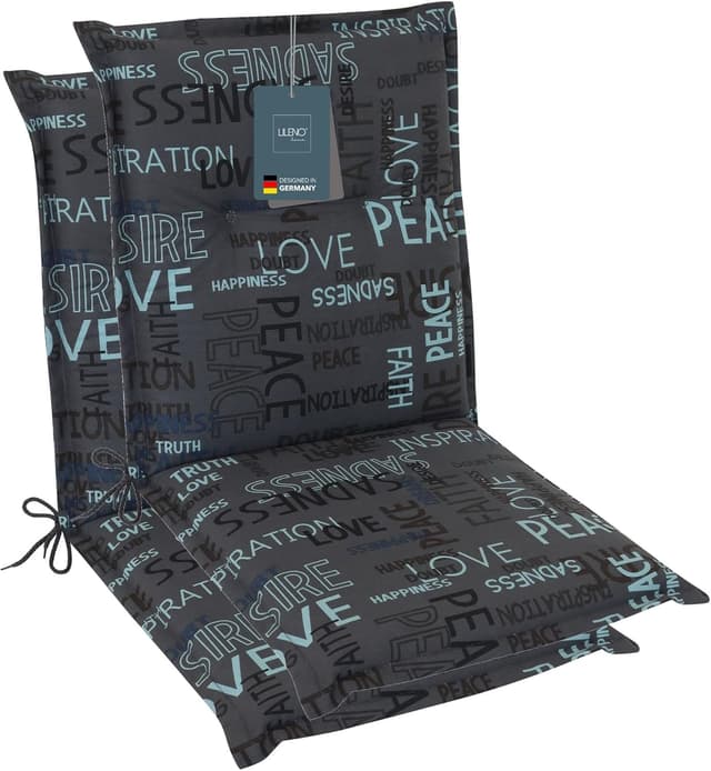 Detalle de LILENO HOME Gartenstuhl-Auflagen 2er-Set für Niedriglehner – Stuhlkissen in Anthrazit (Letters)