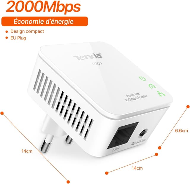 Detalle 2 de Tenda P200 Kit CPL AV200 Mbps
