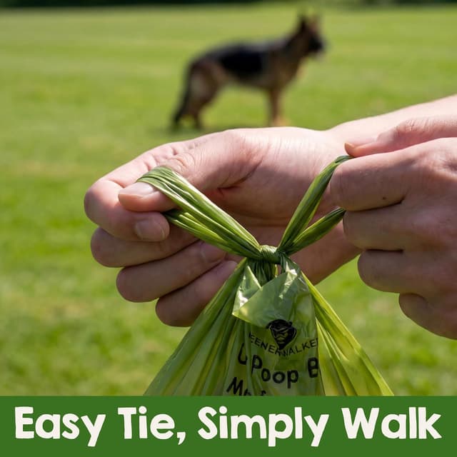Detalle de Greener Walker tie-handle dog poo bags (300 count) – leak-proof, thick and biodegradable
