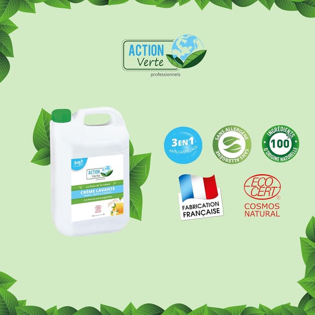 Thumbnail 6 de ACTION VERTE – Crème lavante 3 en 1 (mains, corps & cheveux) 5L, parfum fleur d’oranger et miel, formule Ecocert