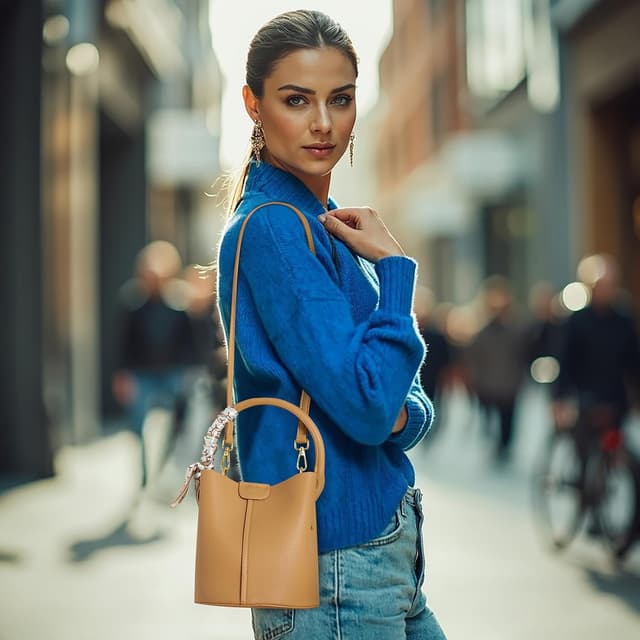 Detalle de VMEECARL Damen Kleinhandtasche (veganes Material) als Bucket-, Crossbody- & Schultertasche