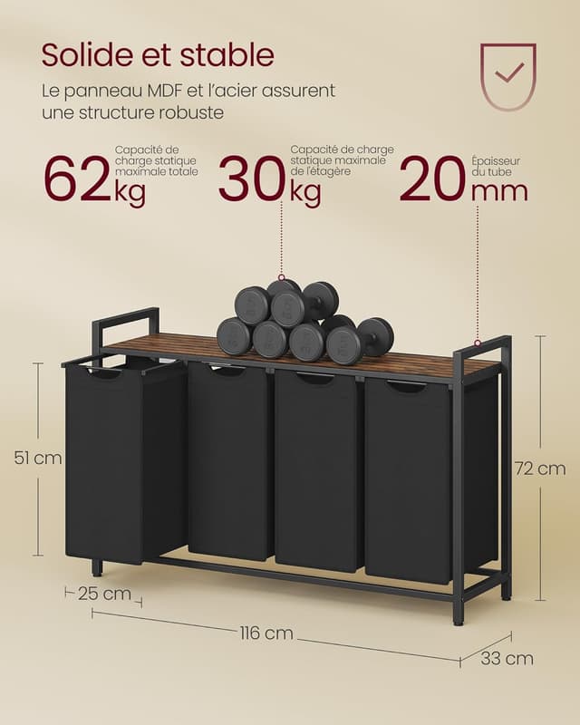 Thumbnail 4 de VASAGLE Panier à Linge 4 Compartiments