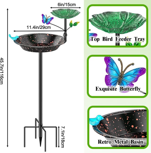 Detalle de KHayRovies Vogeltränke & Futterstelle stehend für außen aus Metall mit 5-Zinken-Basis (schwarz)