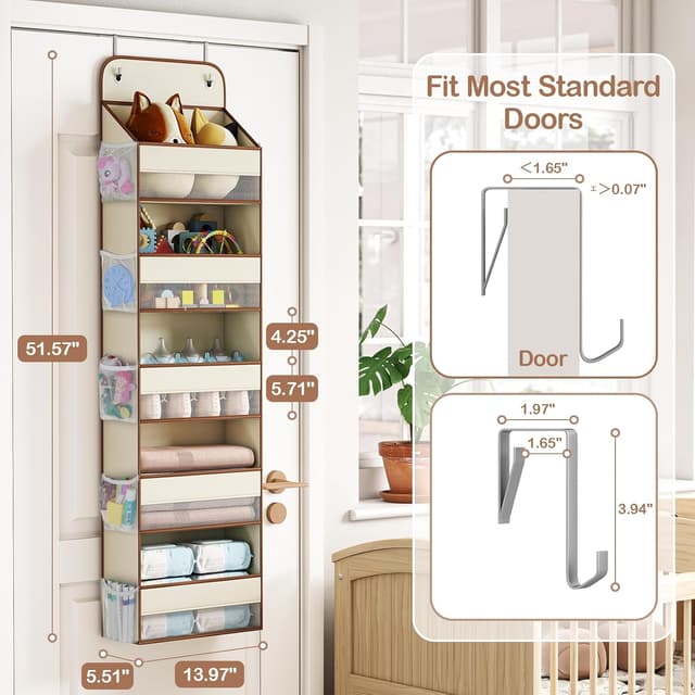 Detalle de LAMU 5-Etagen Tür-Organizer zum Hängen – schwingungssicherer Schrank-Organizer für Kinderzimmer & Bad, Beige