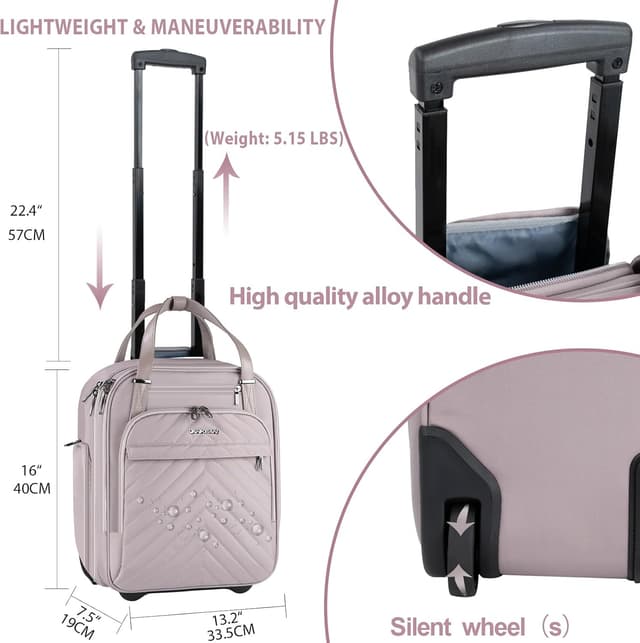 Detalle de VANKEAN Laptoptasche mit Rollen für 16-Zoll-Unterseite (Overnighter) – leichter Rollenkoffer für Reisen, Business & Arbeit, Rosa