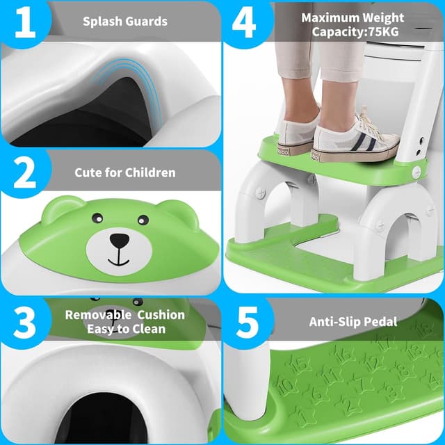 Detalle de Toilettensitz Kinder mit Treppe 2-in-1 (höhenverstellbar) – Toilettentrainer für Jungen und Mädchen, klappbar, verstellbare Lochpositionen
