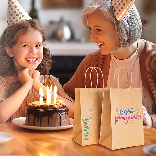 Thumbnail 6 de Switory 100 Stück Papiertüten mit Henkel aus Kraftpapier (13,3 x 9,5 x 20,3 cm) für Geschenke, Party & DIY