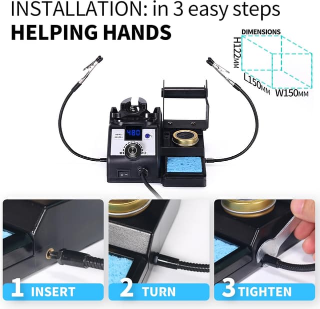 Thumbnail 6 de YIHUA 926LED-IV 60W Lötstation mit 90–480°C, Entlötpumpe & Zubehör-Set (inkl. 2 helfenden Händen)
