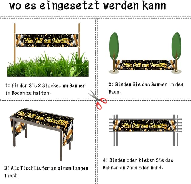Thumbnail 3 de DPKOW Geburtstags Banner Schwarz Gold 265×35cm