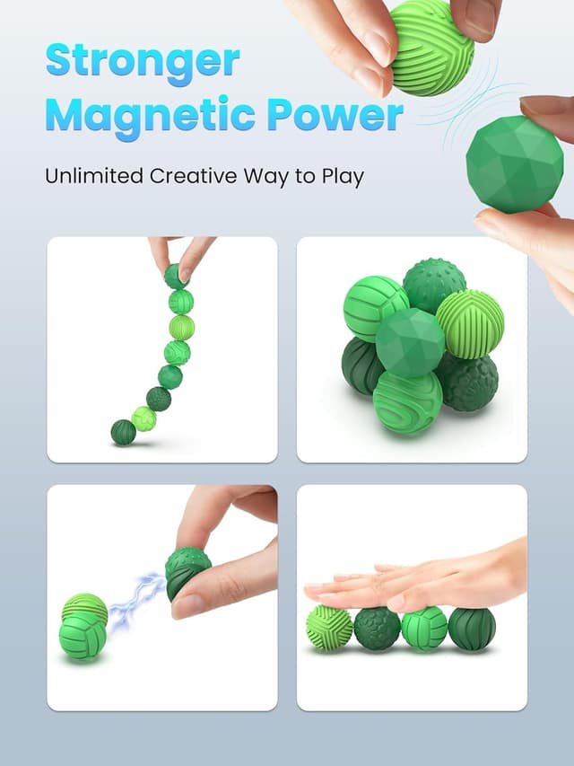 Detalle de Lot de 8 balles magnétiques UZAHSK en silicone anti-stress (géométrique, vert) pour apaiser le stress et aider à la concentration