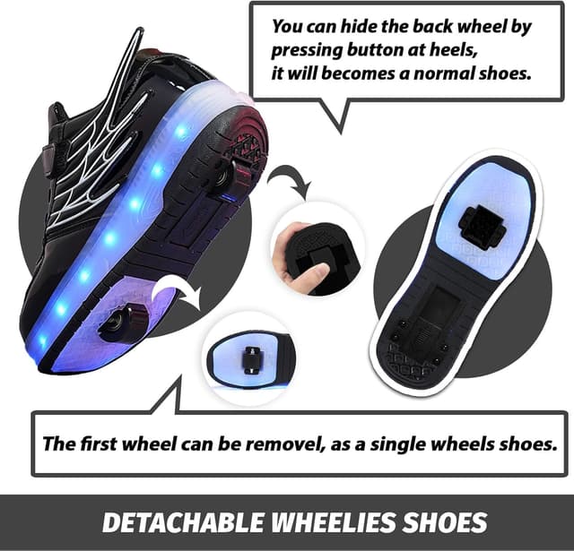 Detalle de Hoverkickes LED Roller Skate Shoes for Kids with Rechargeable Lights and Detachable Wheels
