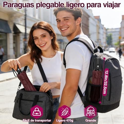 Thumbnail 6 de ZOMAKE paraguas plegable antiviento pequeño con apertura y cierre automático (rojo oscuro)