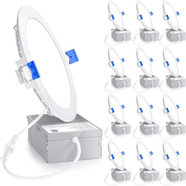 Detalle de Ensenior 12-Pack 6-Inch LED Recessed Lights (Dimmable, 5000K Daylight, Damp Rated) — ERL-12X-ETL