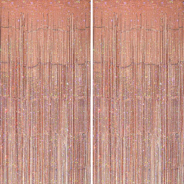 Detalle de KERNOWO Lametta-Vorhang Roségold Glitzer – 2er-Set für Party-Fotoecken