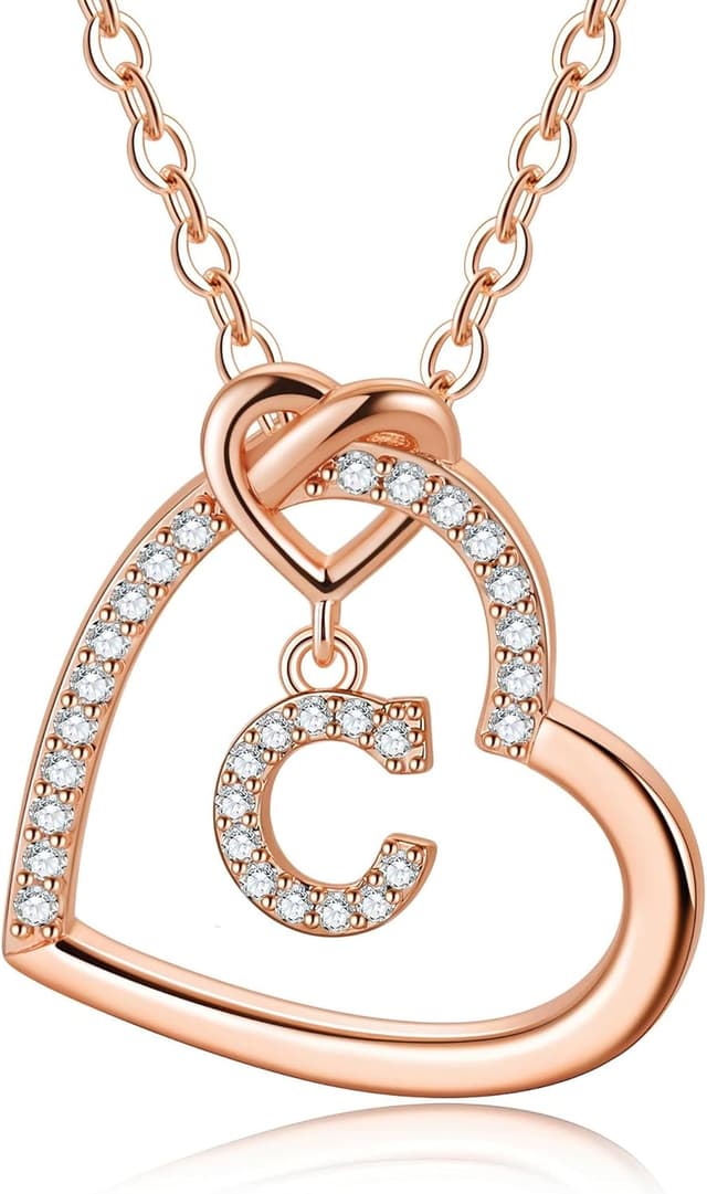 Detalle de TINGN Damenkette mit Buchstaben A–Z und Herz-Anhänger (goldfarben/ silberfarben), personalisierte Halskette als Geschenk