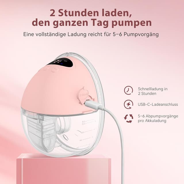 Detalle de MOMAINI Milchpumpe elektrisch handsfree (pink, 24 mm) – mit 4 Modi, 12 Saugstufen und 160-ml-Behälter