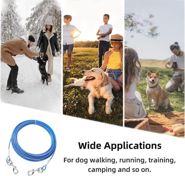 Detalle de Mi Metty Dog Tie Out Cable (Blue, 20ft / 6M) – chew-proof tether for small dogs up to 60lb