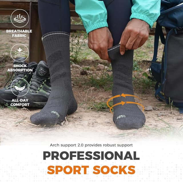 Detalle de Merino Wool Hiking Walking Socks (Men & Women) – Thick Anti-Blister Cushioned Compression, 3 Pairs Unisex