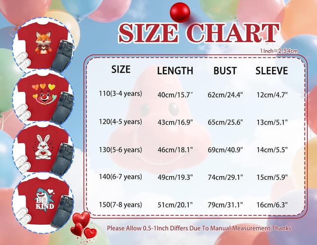 Detalle 2 de tiorhooe Red Kids T-Shirt (Cute Animals) Short Sleeve Top for Ages 3–8