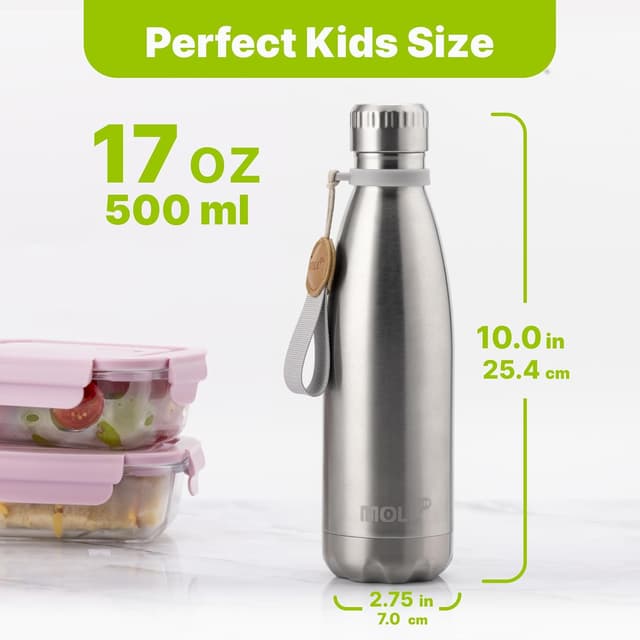Detalle de Mollcity 17 oz Double-Walled Stainless Steel Water Bottle (Leak-Proof, Insulated, Cola Shape)