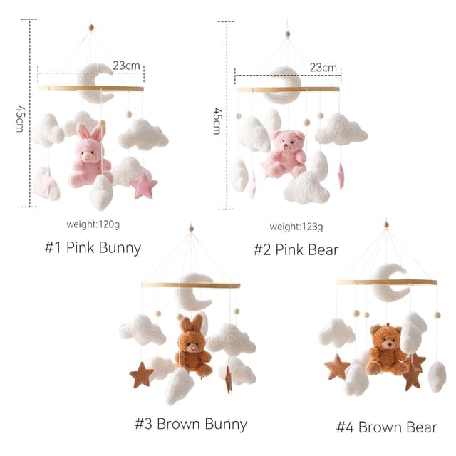 Detalle de let's make Babybett Mobile Bär – Teddy Samt Mobile für das Kinderzimmer, brauner Bär