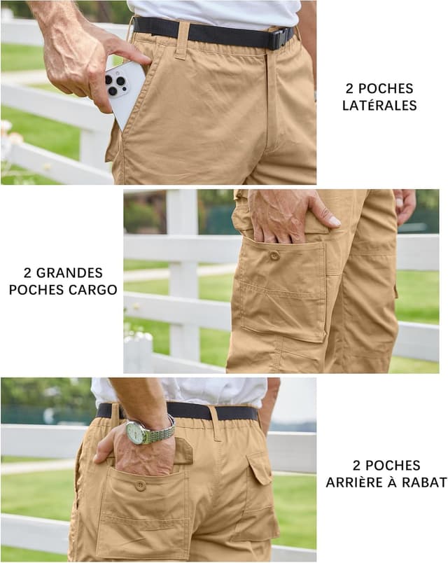 Detalle de NANAMEEI Pantacourt Cargo Homme 3/4 avec poches multiples – short de travail pratique pour l’été