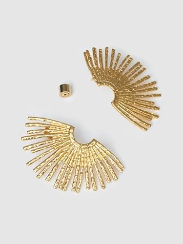 Detalle de SINGULARU Pendientes Sunbeam en acero inoxidable con baño oro de 18Kt y cierre a presión