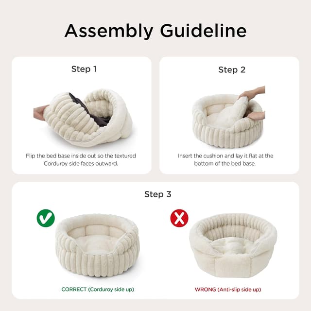 Thumbnail 6 de Bedsure Cat Bed Washable Kitten Bed 51x51cm Corduroy Fleece Round Semi-Enclosed with Non-Slip Base